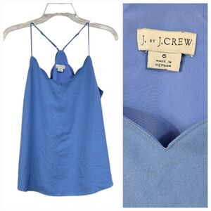 J.Crew Blue Scalloped Cami Top Strappy Sleeveless Office Shell Summer Blouse